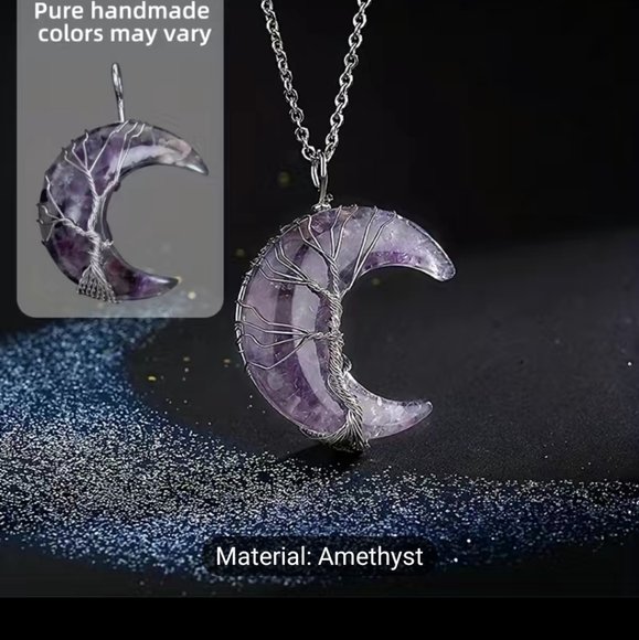 🌙 Amethyst Crescent Moon necklace  ✨️ - Picture 1 of 5